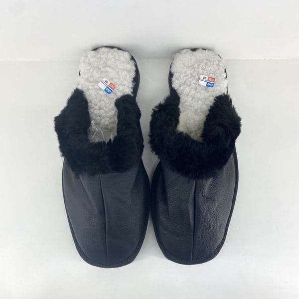 Γυναικείες παντόφλες Καστοριάς από γνήσιο δέρμα μαύρες KAST-W19