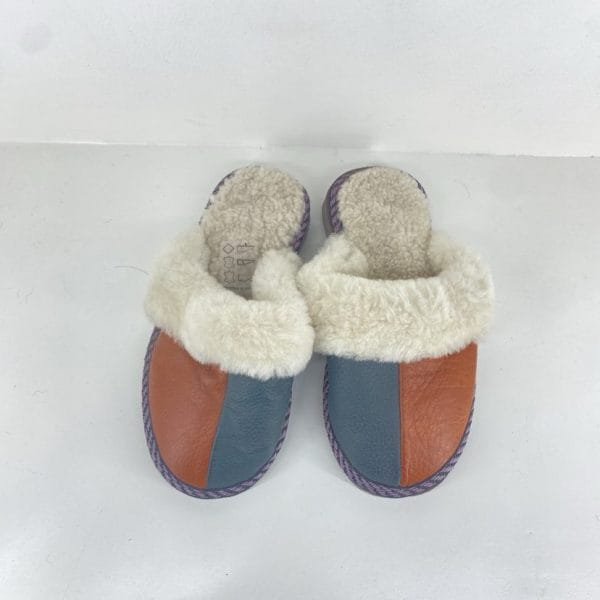 Παντόφλες ανοικτές παιδικές από γνήσιο δέρμα , Καφέ/Μπλε,KAST-K001