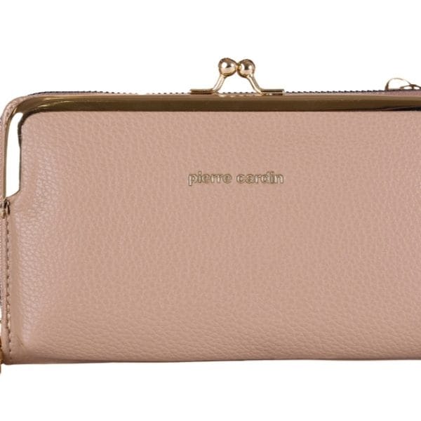 Γυναικείο τσαντάκι ώμου με πορτοφόλι Pierre Cardin, nude , από οικολογικό δέρμα,1239 gn46